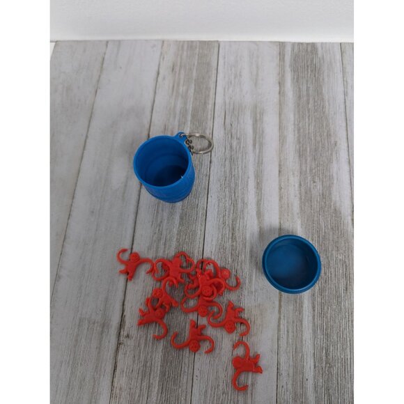 Barrel Of Monkeys Keychain Toy With 12 Red Monkeys By Hasbro Basic Fun Blue Plas - Picture 7 of 9